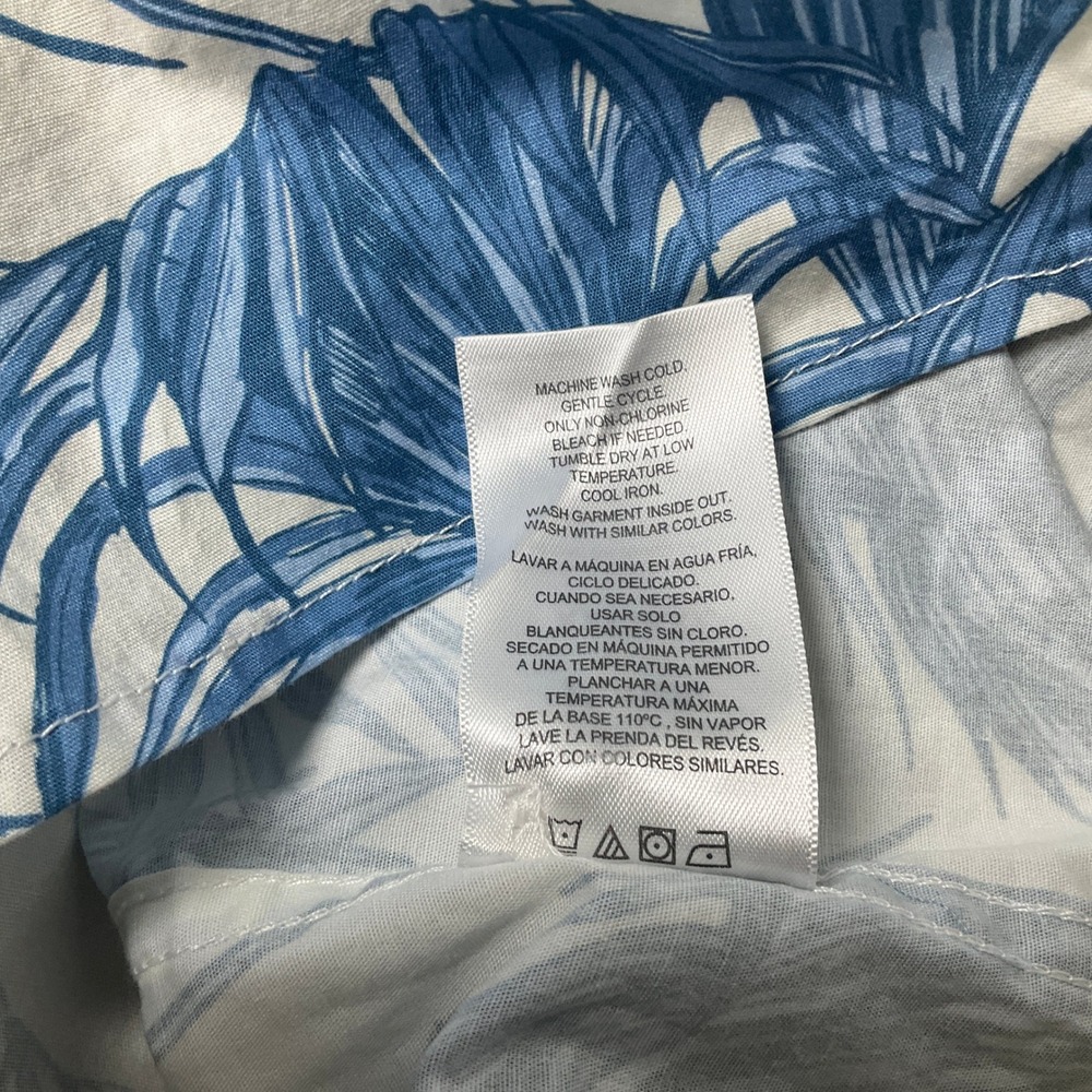 Hurley Button Down Shirt‎ Mens XXL Blue White Cotton Tropical Palm Leaf Coastal - Picture 6 of 10
